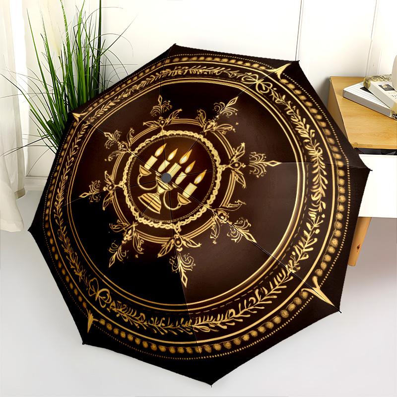 Golden Totem pattern, automatic folding umbrella, portable and foldable design, 8 ribs, a Christmas or birthday gift.