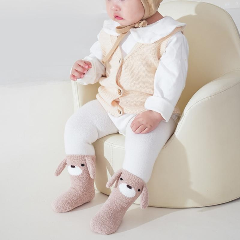1 Pair Warm Infant Walking Socks Nonslip Bottom Cute Puppy Pattern Cosy Footwear For Cold Weather 0 to 3 Years