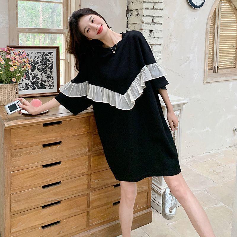 Women Summer Korean Style Black Elegant Mesh Patchwork T-shirts Plus Size Loose Oversized Short Sleeve Tops