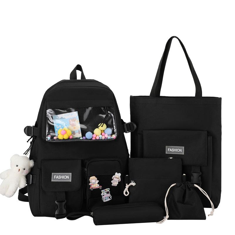5pcs/set Kawaii School Bags for Teenage Girls Casual Canvas Large Capacity Student Bookbags Women Travel Backpack Shoulder Bags