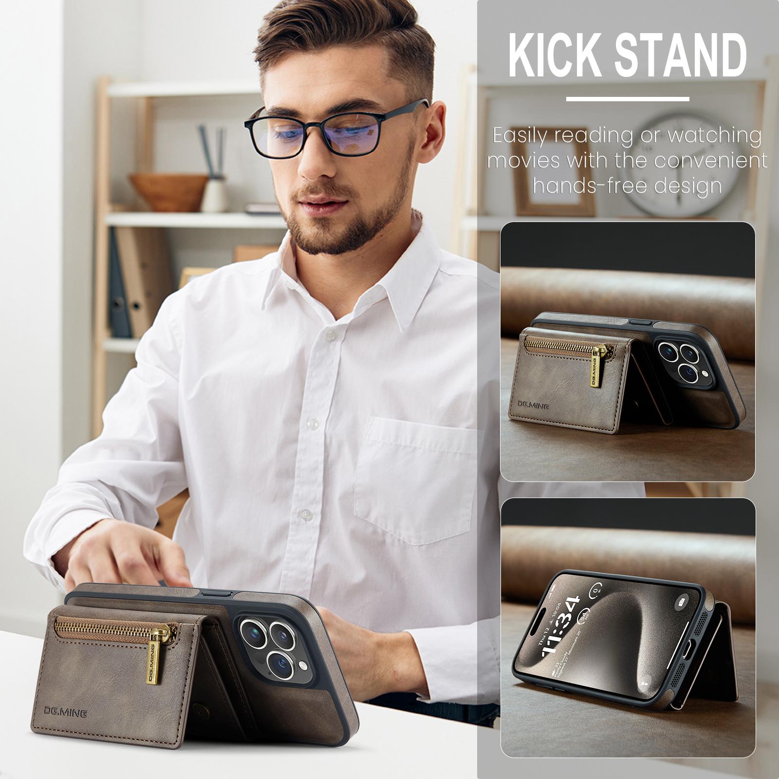 2in1 Removable Leather Card Holder Magsafe Phone Case for iPhone 14 15 13 12 11 Pro Max Plus Magnetic Wallet Shockproof Cover marrone