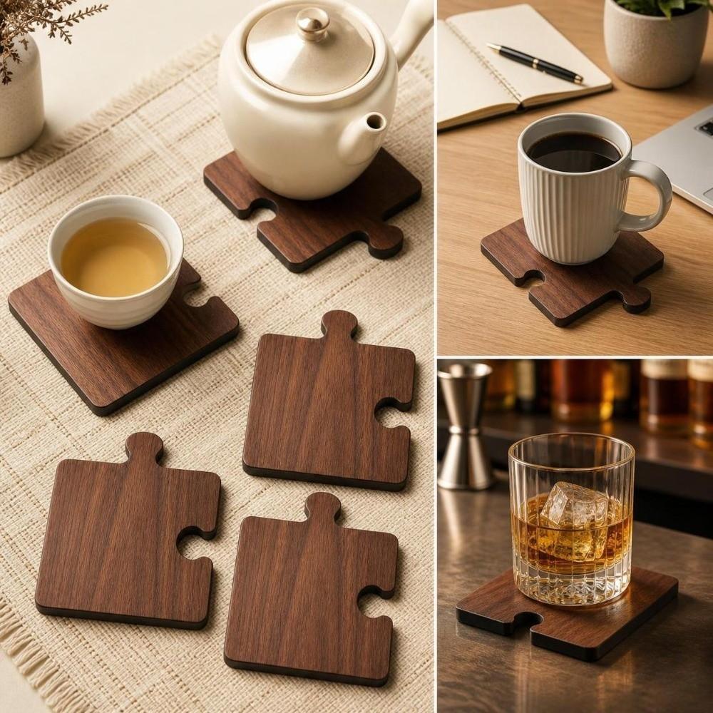 4pcs Non Slip Wooden Coaster Set Vintage Building Block Coasters Mug Coffee Coaster  Home Decor