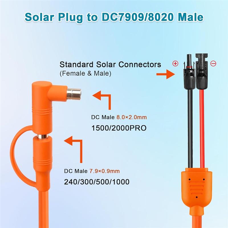

SHGO-Solar Panel Extension Cord, 2M DC 8Mm Adapter Cable With Solar Connector To DC7909/8020 Male Plug, Tinned Copper Wire помаранчевий