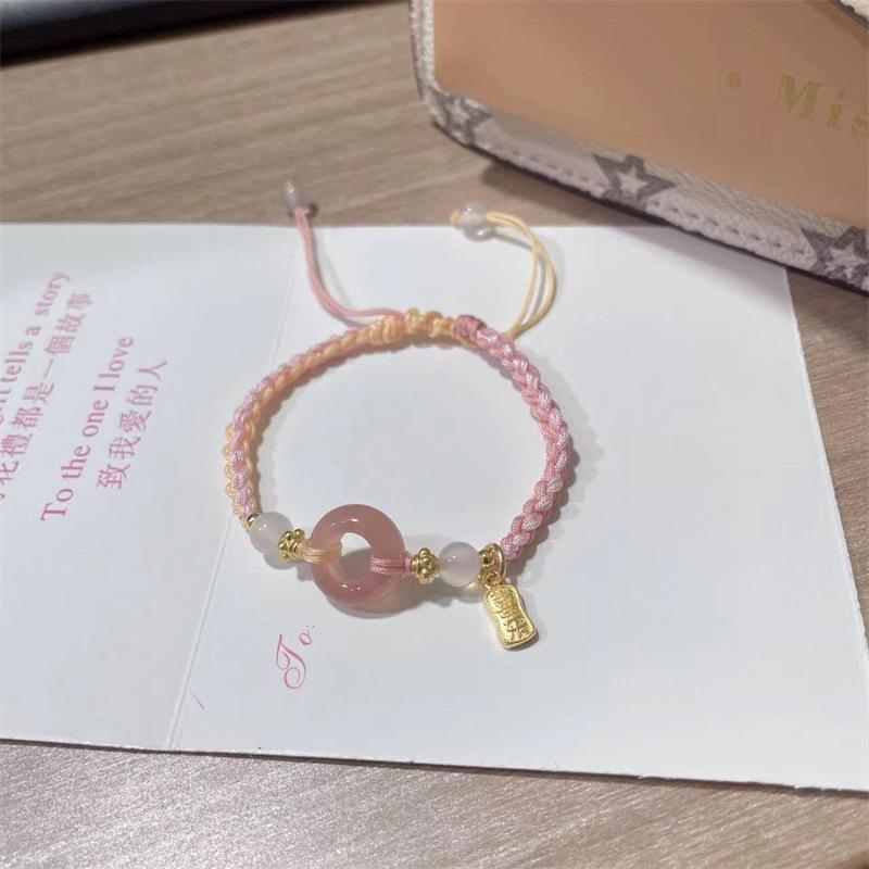 

Peace Buckle Bracelet for Women, Red Agate Bracelet, Handmade Peach Blossom Bracelet, Gift for Girls Pink-Agate Peace Buckle B