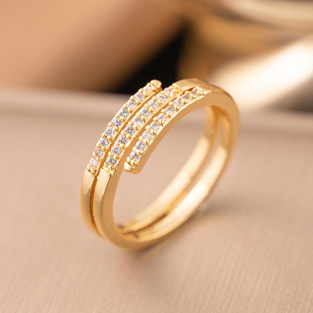 Micro-Inlaid Zircon Fashion Open Ring - Adjustable Luxury Index Finger Jewelry for Women