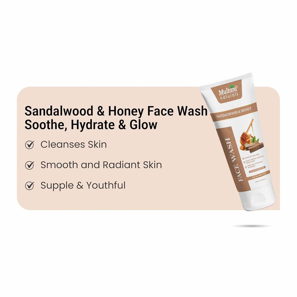 Multani Naturals Sandalwood Honey Face Wash 100 ml Unisex Herbal Cleanser Oil Control Radiant Glow Daily Use Skin Care