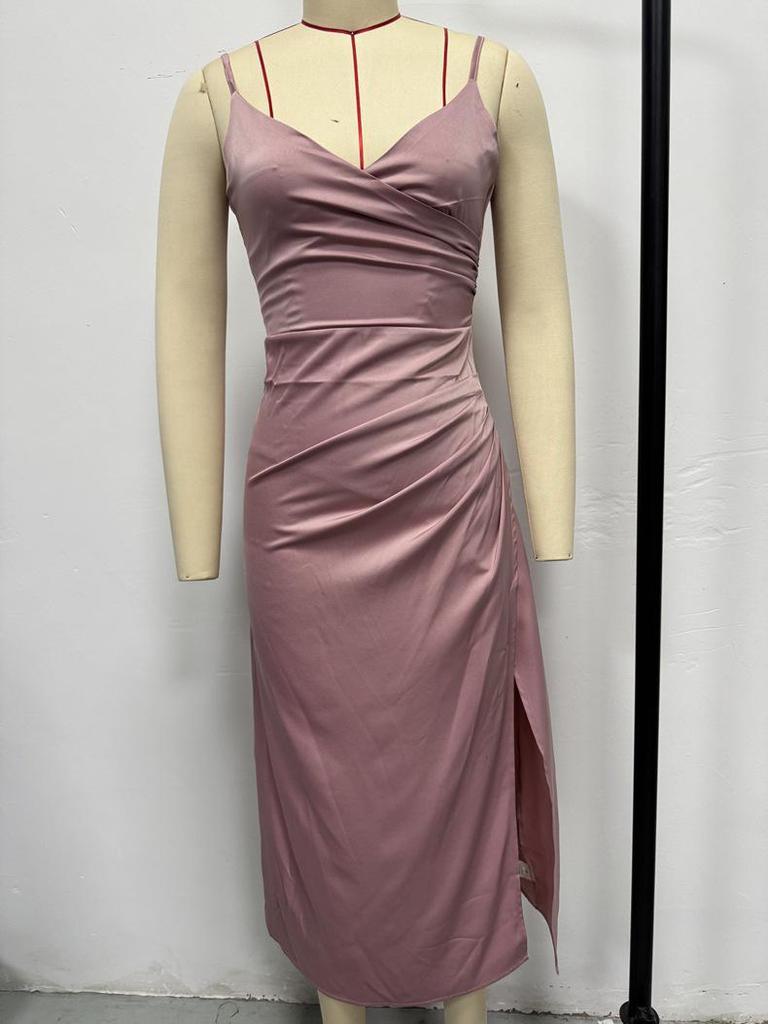 Women's Japanese Silk-like Satin Dress – Spring/Autumn, Sexy Pleated Bridesmaid/Formal Skirt