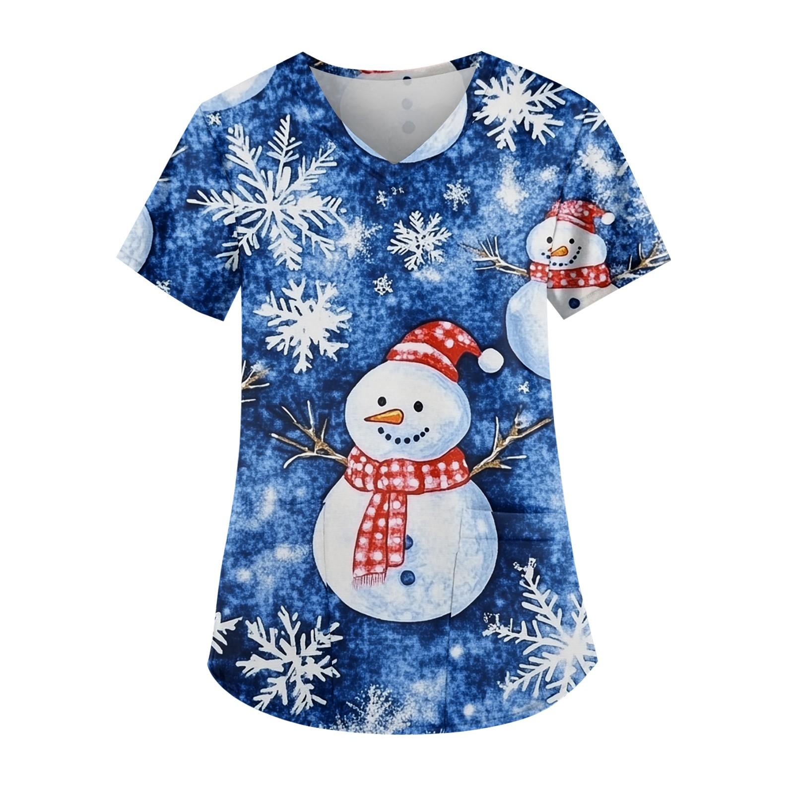 Женская мода V-образный вырез короткий рукав рабочая одежда с карманом рождественский — фото 8