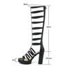 Fashion Summer Tall Boots Women's Knee High Chunky High Heels Shoes Back Zipper Roman Greek Gladiator Sandals