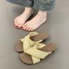 2025 Summer Women Fashion Weave Cross Slippers Casual Comfort Wedges Heel Beach Vacation Slides Shoes