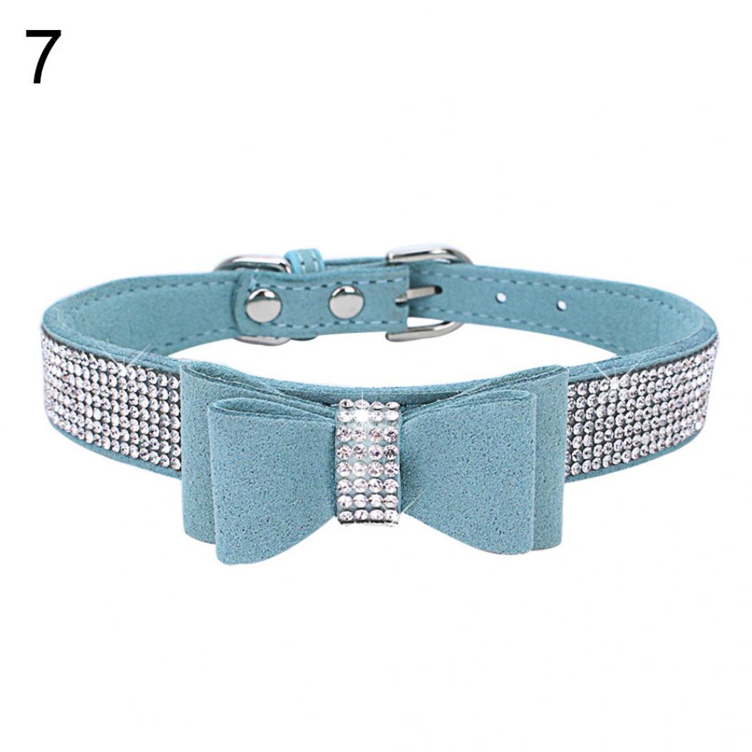 

Бархатный ошейник для щенка, регулируемый полный горный хрусталь, блестящее ожерелье с бантом для домашних животных S светло-синий