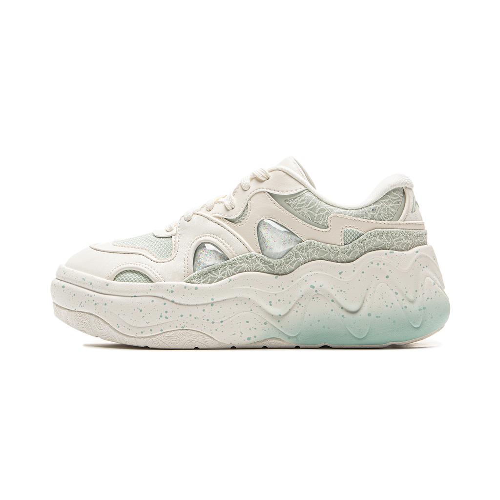 Li Ning Cheese 3.0 Classic Versatile Retro Thick Sole Rebound Non-Slip Wear-Resistant Low-Top Skate Shoes Women Sneaker White Green AGCV154-5