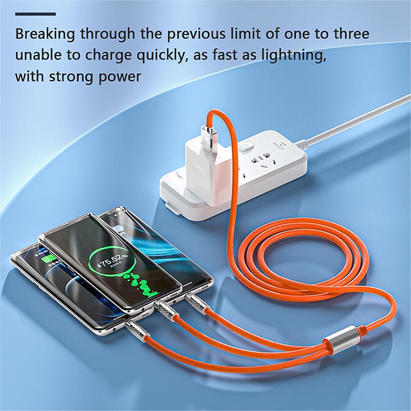 120W Three Colors Super Fast Charging Data Cable Hight Quality 3 In 1Type-C Data Line For Mobile Phone 6A Data Cable