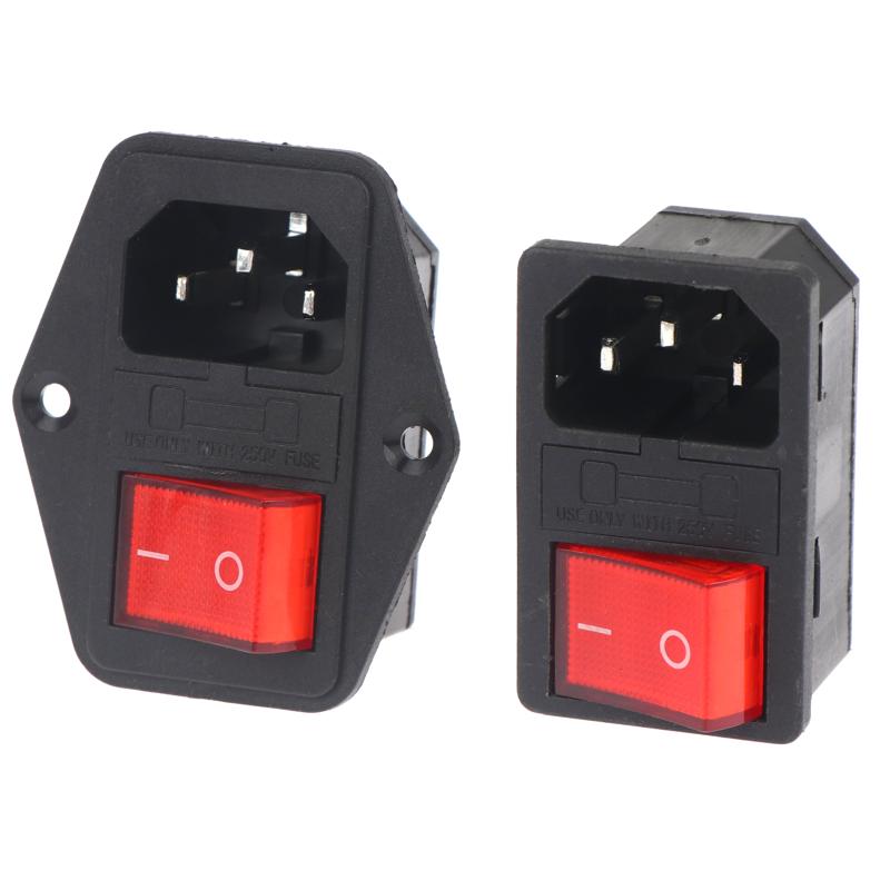 IEC320 C14 AC Electrical Socket Red LED Rocker Switch 10A 250V 3 Pin for Home Theater System Power Access
