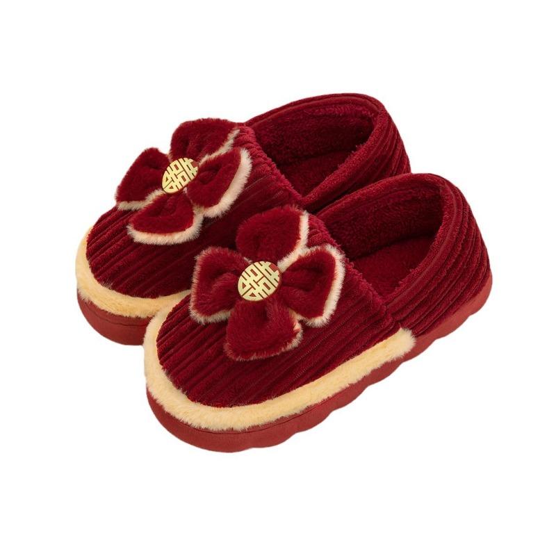Wedding cotton shoes high-end newlywed couple models groom and bride dowry festive red pair of winter light luxury wedding shoes