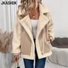 Women's Fashion Casual Solid Color Print Autumn Winter Long Sleeve POLO Neck Jackets & Coats