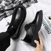 Men's Shoes Black Fashion Business Leather Shoe Platform Oxfords Anti-slip Thick  Male Derby Shoe Loafers