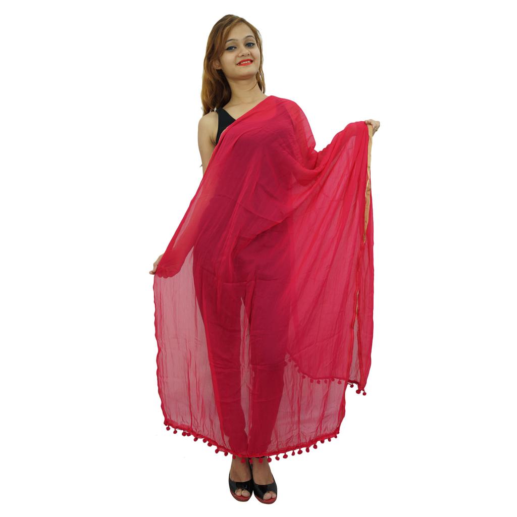 Stola aus Chiffon-Mischung, indischer langer Dupatta Chunni-Nackenwickelschal mit Quaste