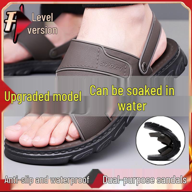 

Мужские кожаные сандалии 2025: Повседневные пляжные шлепанцы с нескользящей мягкой подошвой двойного назначения 44