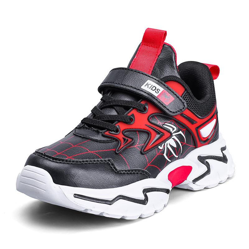 Boys' running shoes, Spiderman children's shoes, 2024 spring and autumn leather children's shoes, lightweight sneakers for elementary school students