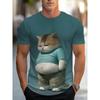 Mens 3D Printed Fun Blue Cat Graphic Tee - Casual Round Neck Short Sleeve T-Shirt Adults Teens