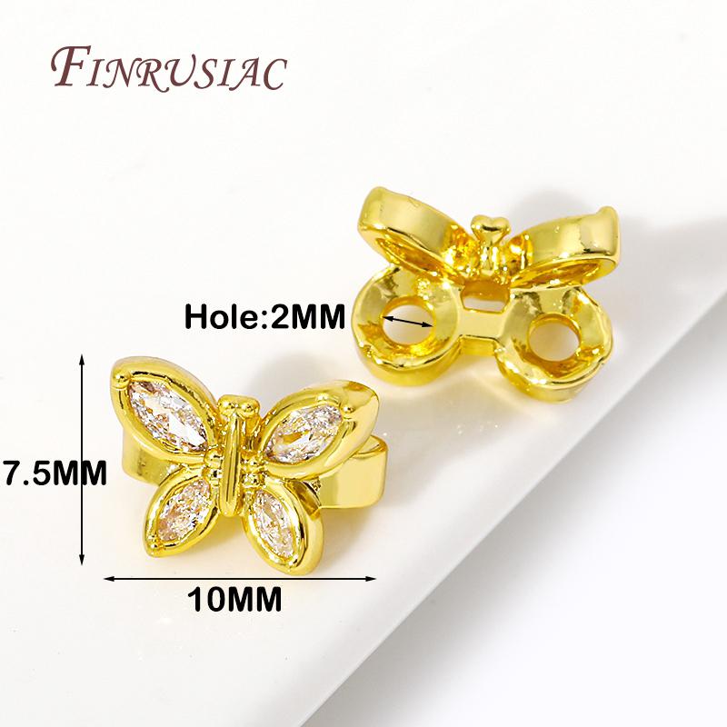 10MM Rhodium/Gold Plated Shiny Zircon Butterfly Spacer Bars 2 Holes Separators For Strand Beads Jewelry Making DIY Accessories