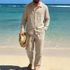 Men Loose Casual Holiday Long Sleeve Linen Shirt Straight Pants Suit
