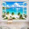 Sanzugh Ocean Beach Tapestry, Hawaii Sea Nature Fake Faux Window Art Tapestries Wall Hanging For Bedroom College Dorm Living Tropical Summer Room Offi