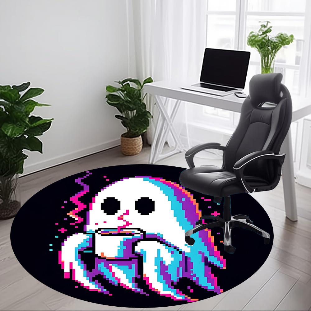 1pc Ghost Pixel Office Round Area Rug, Under Office Chairs Bedroom Living Room Home Decor, Room Deco, Available In Various Sizes