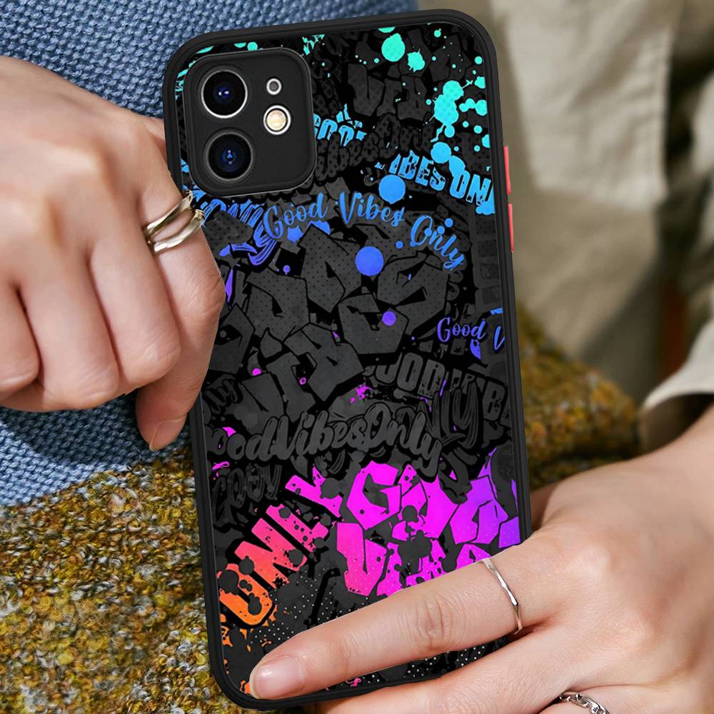 

Cool Black Graffiti Matte Translucent Phone Case For iphone 16 ProMax 15 14 13 12 11 X XS PRO Plus iphone 15 pro