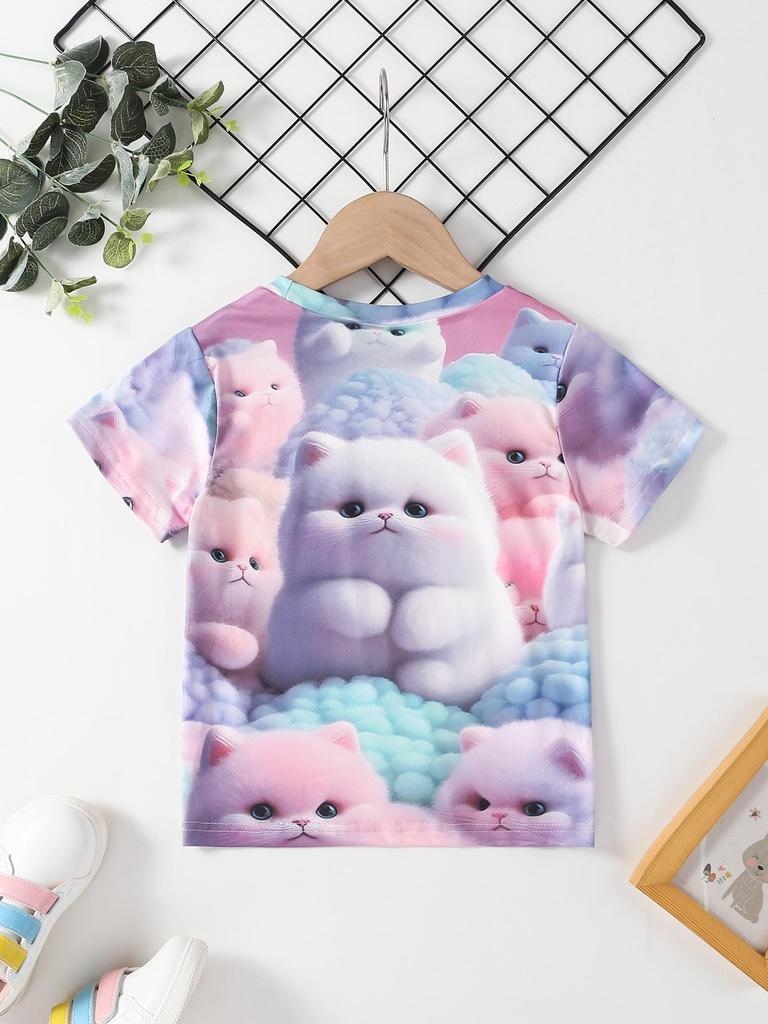 Summer Girls' Casual Cute Animal Print Short Sleeve T-shirt