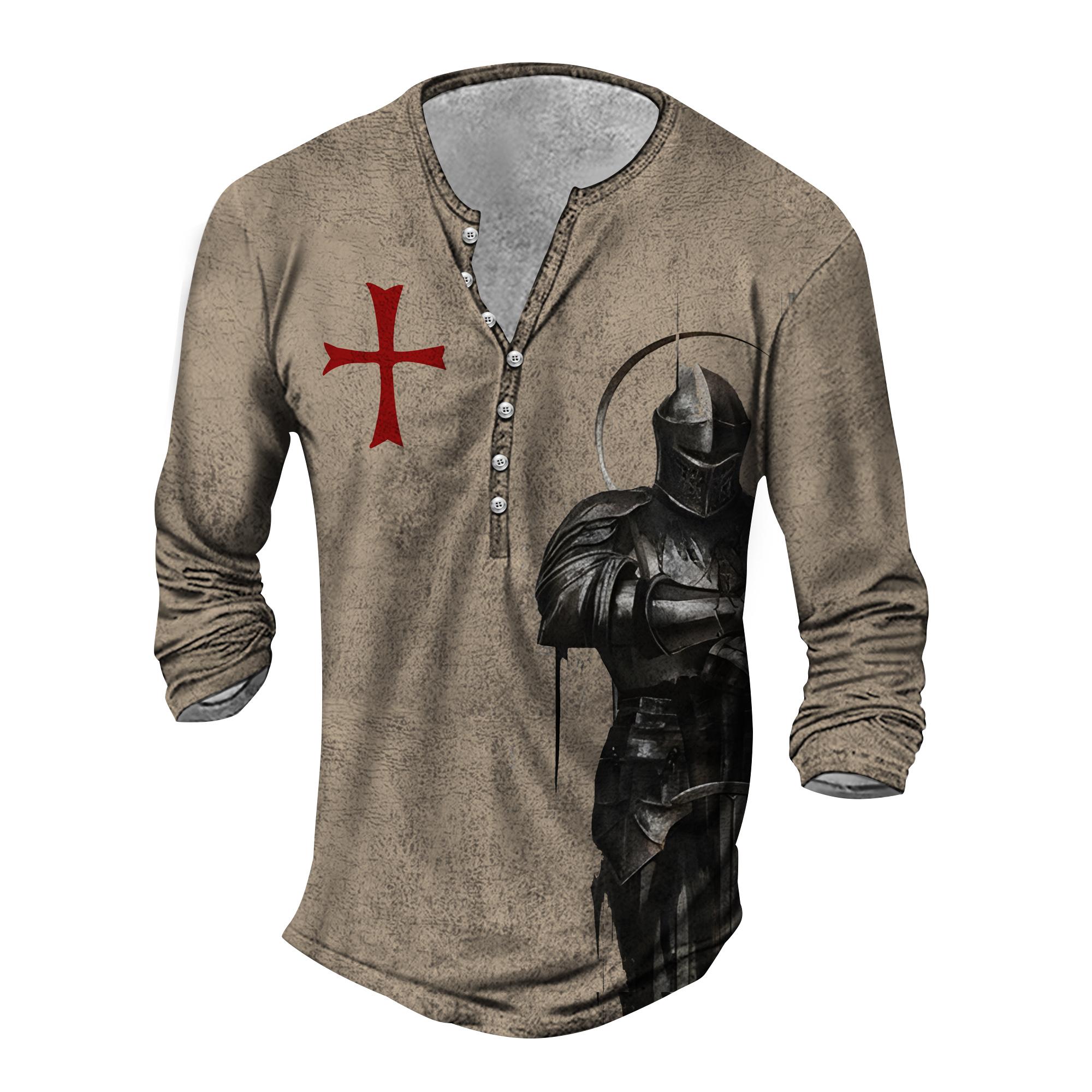 

3D цифровая печать мужская с длинным рукавом и круглым вырезом хип-хоп футболка мужская одежда мода осень рубашка Генри кнопки 6XL