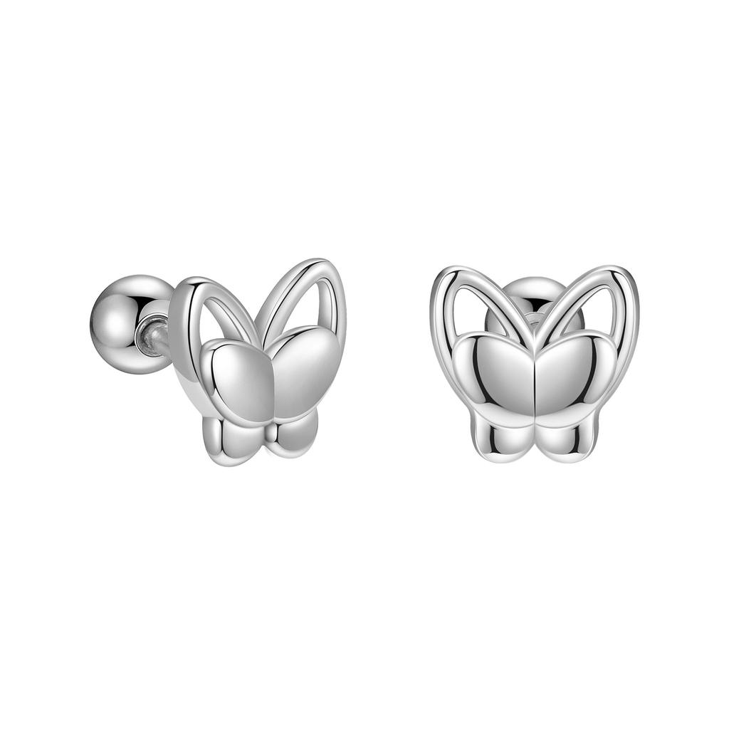 Authentic 925 Sterling Silver Stud Earrings for Women Cute Double Layered Hollow Butterfly Earrings Wedding Engagement Jewelry
