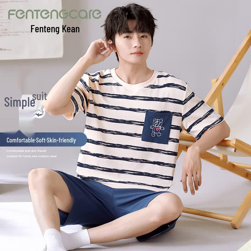 FENTENGCARE Men s Summer 100% Cotton Short Pajama Set XXL