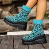 Women Punk Ankle Boots Leopard Design Platform Motorcycle Boots Lace Up Block Heel Comfortable Casual Outdoor Shoes
