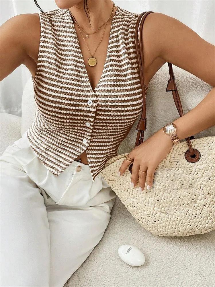 

Майка phumee V-образный вырез Укороченная Без рукавов A2463 L коричневый