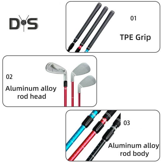 Tijă telescopică de tăiere reglabilă pentru club de golf, ax din aliaj de aluminiu, stânga și dreapta, cu echipament de golf la scară clară