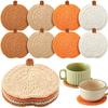 1/1 Pack Fall Pumpkin Coaster Handmade Crochet Drink Coaster Woven Pumpkin Cup Mat Pad for Autumn Harvest Thanksgiving Halloween