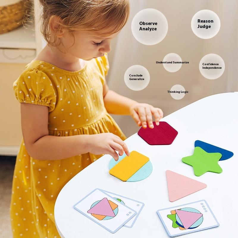 1 Set Fun Shape Stacking Puzzles Educational Toys Wooden Geometric Shapes Stacked Color Recognition Games