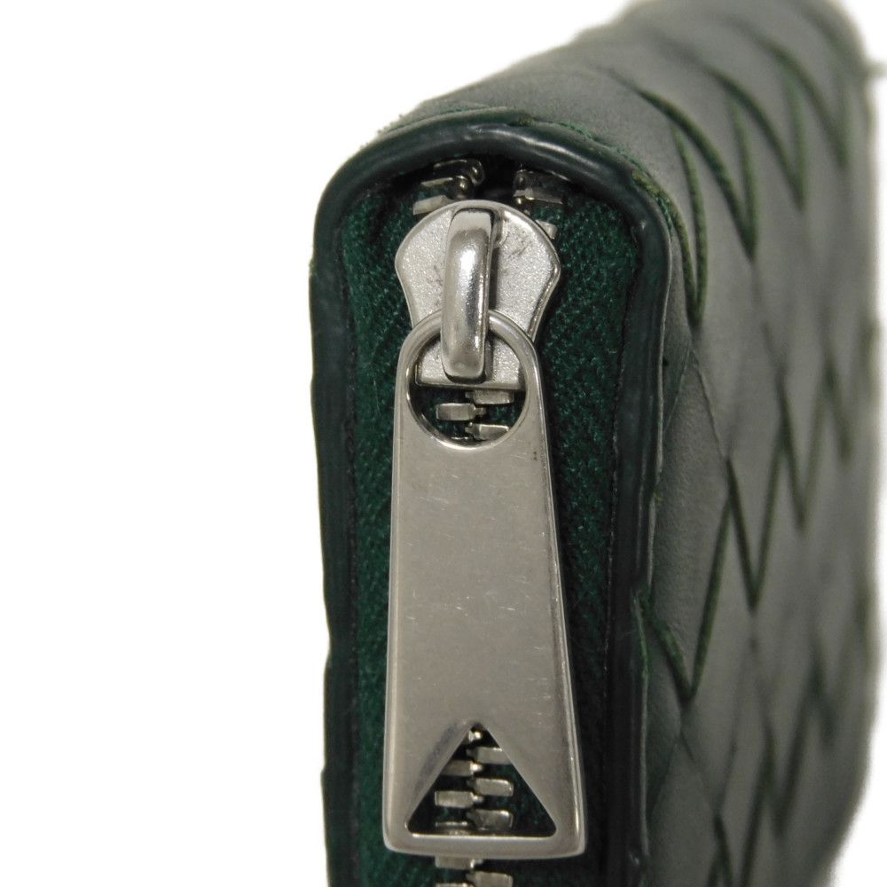 Usado 11897 porta-moedas 620348 7943 Pele de Bezerro Marinho Zíper ao Redor RFID Maxi Intrecciato Verde Masculino do Japão AUTÊNTICO