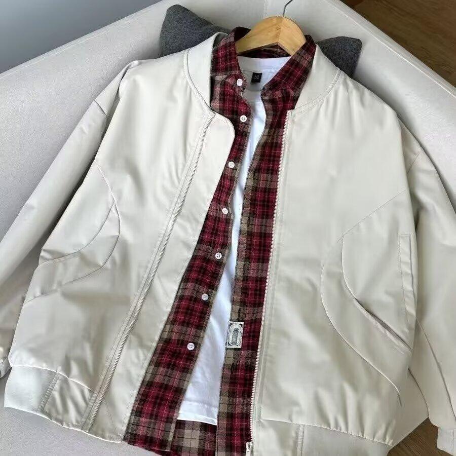 American High Street Top Loose High-end Jacket Men's High-end Light-colored Stand-up Collar Couple Baseball Jersey Flight Suit Jacket