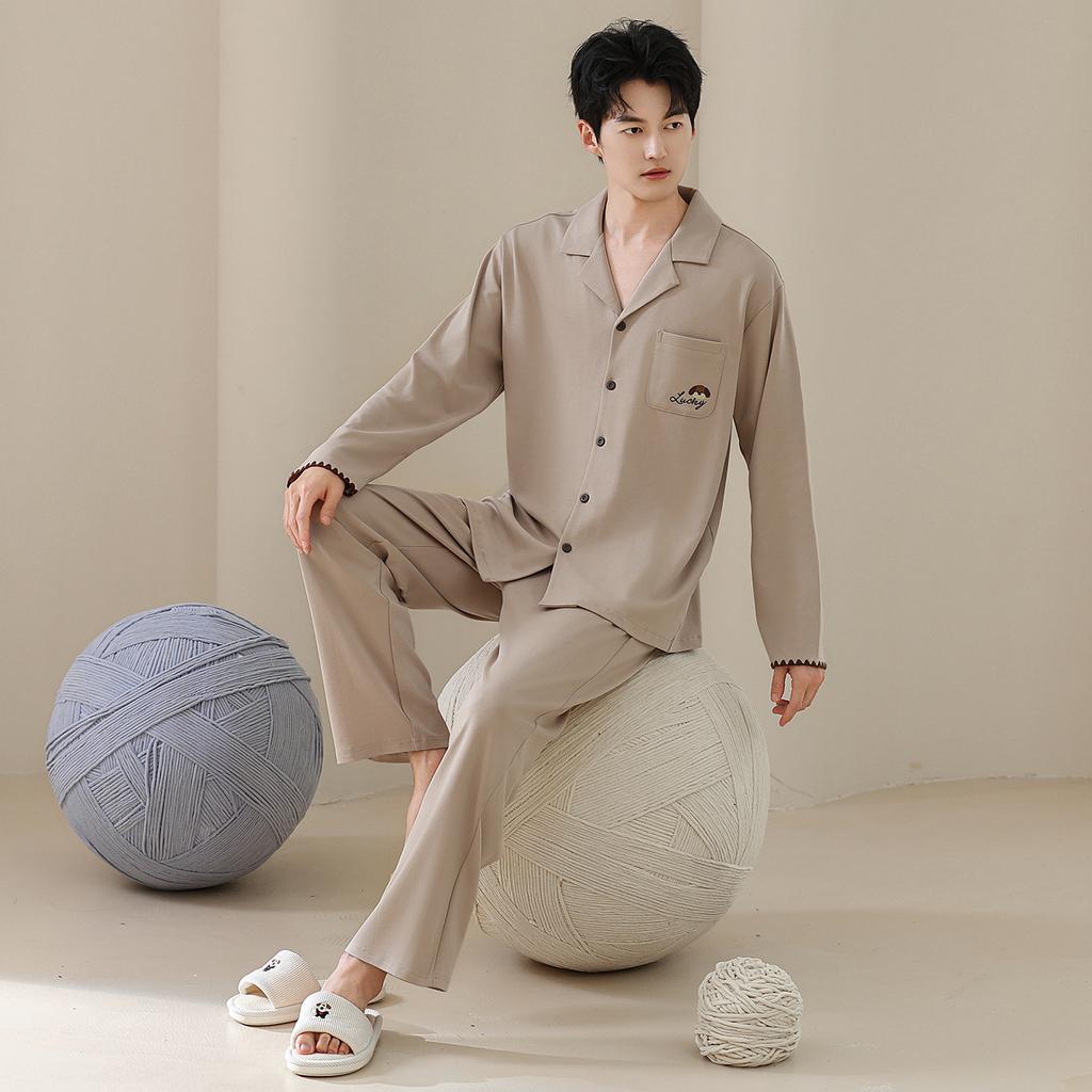 [Super Soft] Tencel Cotton Couple Pajamas Spring and Autumn Lyocell Long Sleeve One Men's and One Women's Autumn Loungewear Set
