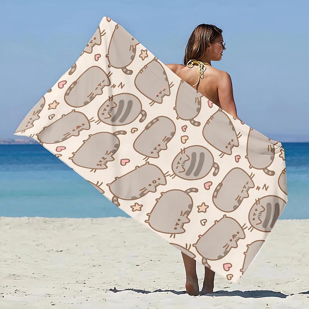 

Beach Towel Microfiber Sand Free Quick Dry Soft Sandproof Pool Towels Gift for P-PUSHEEN Cat Women Travel Gym Shower Camping W30*H60(CM)