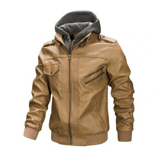 2025 Men's Plus Size PU Washed Leather Hooded Jacket, Two-piece Design.