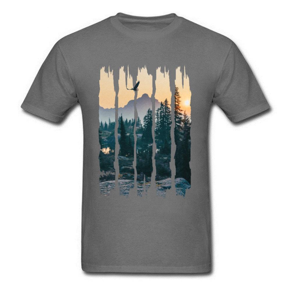 Chinese Style Natural Landscape Mountain Design T Shirt Stylish Fashion 3d Picture Tshirts For Unisex Round Collar Cotton Tshirts