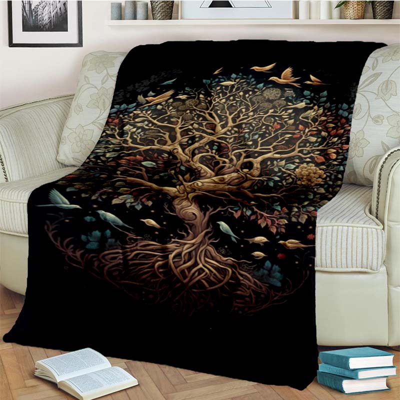 Tree of Life Mystical Celtic Art Print Flannel Blanket Cozy Warm Throw Sofa Bedroom Present Indoor Home Party Lounge Decor