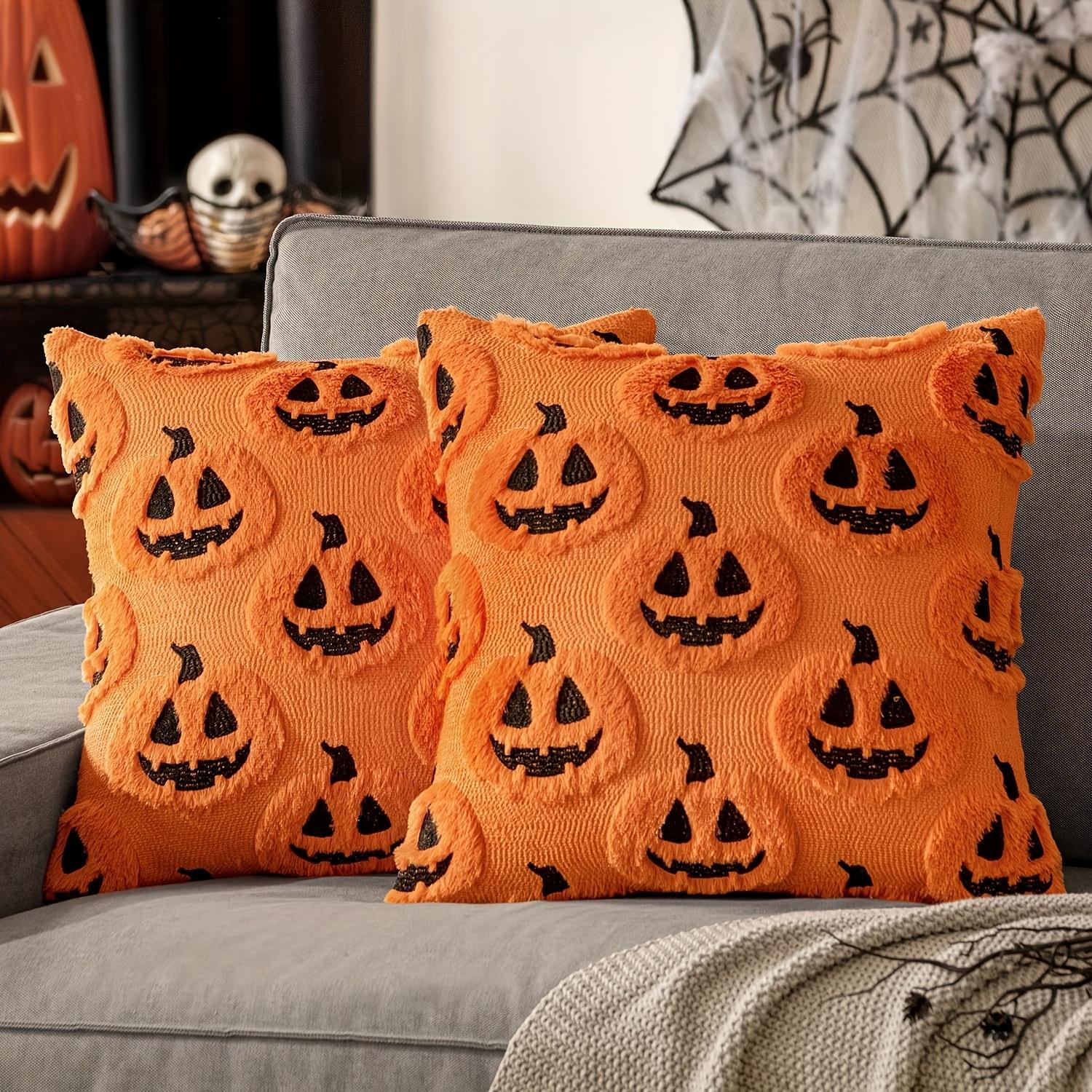

2pcs Soft Plush Halloween Throw Pillow Covers,Pumpkin Decor Cushion Cases with Zipper Closure, Fall Decorations 45x45cm