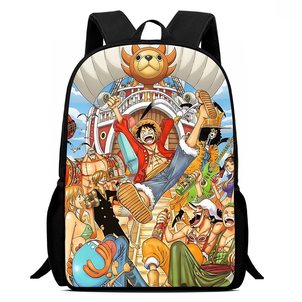 One Piece Mochila Escolar 15-Inch Large Capacity Durable Lightweight Adjustable Cartoon School Backpack Unisex For Kids Age 6-10