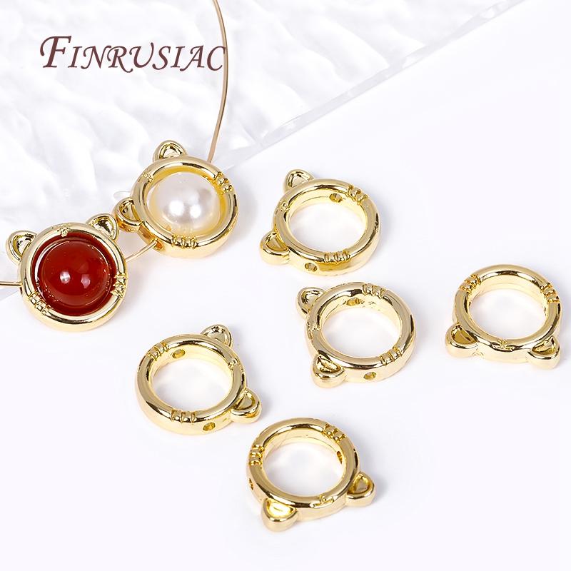 Brass Metal Through Hole Bead Frame Circle 18K Gold Plated Cat/Rabbit Shape Frame For Beads Spacer Connectors DIY Jewelry Making