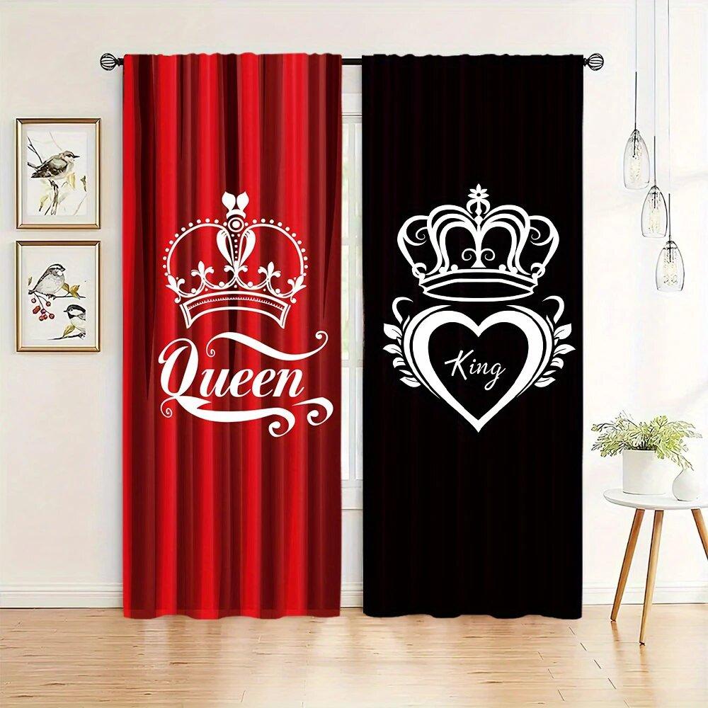 2pcs- Black and Red King and Queen Polyester Curtains, Pole Bag Curtains 42*84, Bedroom, Living Room, Home Room Decoration